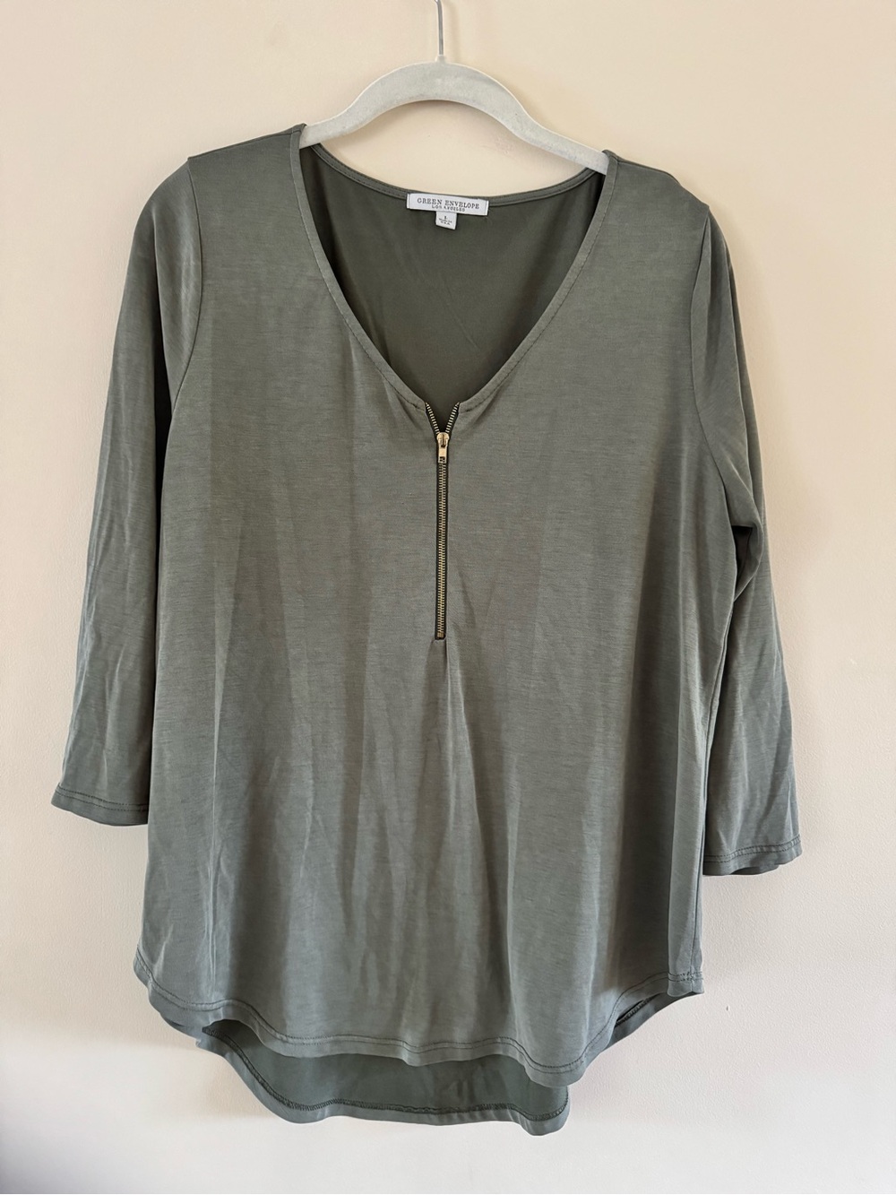 Green Envelope Olive Zip-Front Long Sleeve Tee